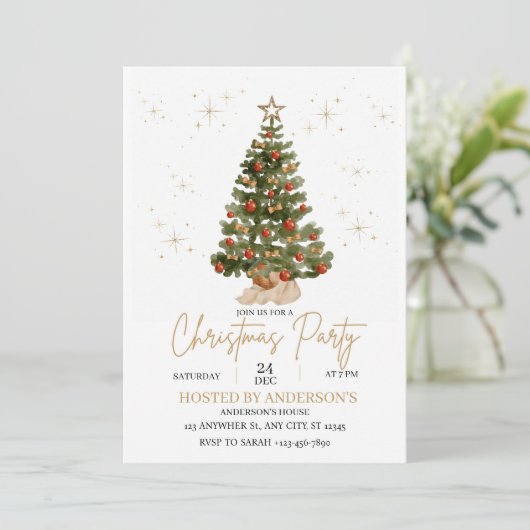 Invitation gold christmas tree party invite (Debout devant)