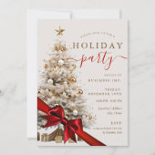 Invitation Gold Christmas Tree Red Bow Corporate Holiday  (Devant)