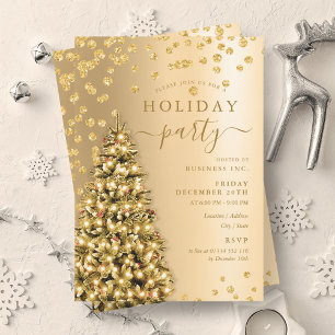 Invitation Gold Christmas Tree Winter Company Holiday