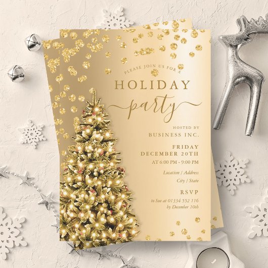 Invitation Gold Christmas Tree Winter Company Holiday