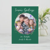 Invitation Gold Circle & Green Family Photo Christmas Card (Debout devant)