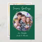 Invitation Gold Circle & Green Family Photo Christmas Card (Devant / Derrière)