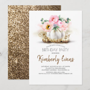 Invitation Gold Citrouille Blush rose Floral automne Annivers