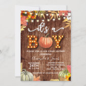 Invitation Gold Citrouille Rustic C'est un Baby shower garçon (Devant)