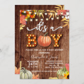 Invitation Gold Citrouille Rustic C'est un Baby shower garçon (Devant / Derrière)