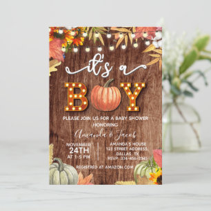 Invitation Gold Citrouille Rustic C'est un Baby shower garçon