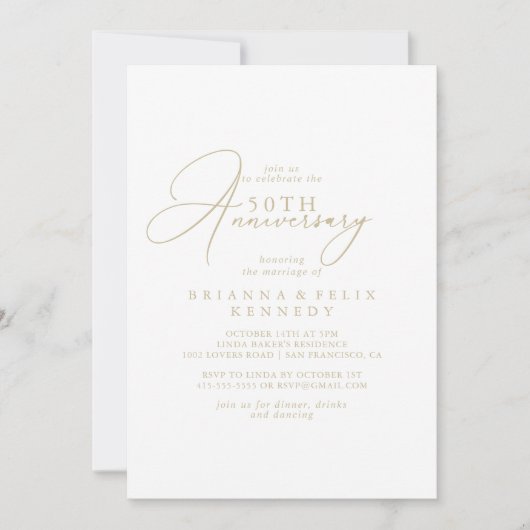 Invitation Gold Classy Chic 50e anniversaire de Mariage (Devant)