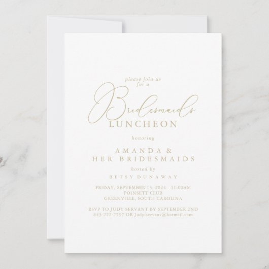 Invitation Gold Classy Chic Bridesmaids Luncheon Douche (Devant)
