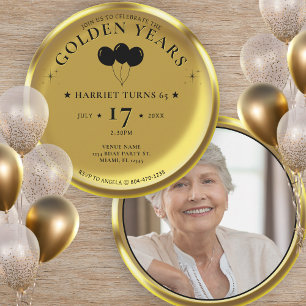 Invitation Gold Coin Golden Years Photo 65th Birthday Party