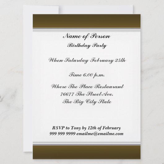 Invitation Gold Color Anniversaire (Dos)
