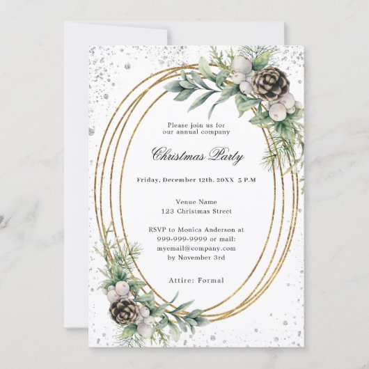 Invitation Gold cône verdure QR code société Noël fête (Devant)