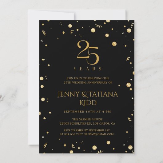 Invitation Gold Confetti 25e anniversaire de Mariage (Devant)