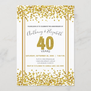 Invitation Gold Confetti, 40e anniversaire de Parties scintil