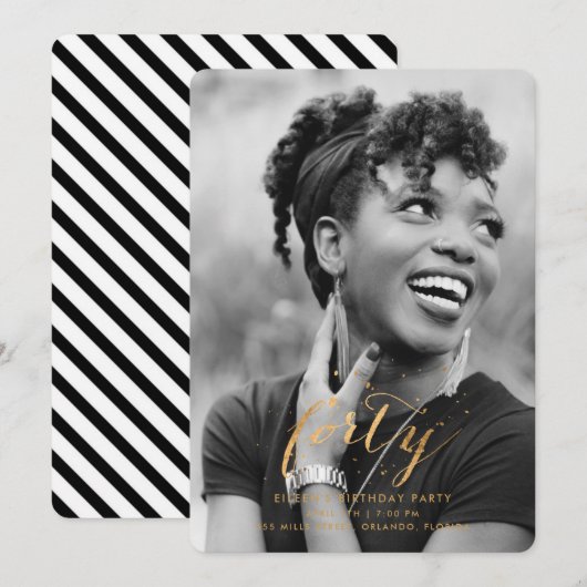 Invitation Gold Confetti 40e quarantième anniversaire Photo (Devant / Derrière)