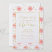 Invitation Gold Confetti Aquarelle rose Rose Anniversaire (Devant)
