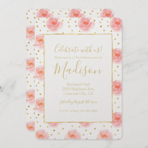 Invitation Gold Confetti Aquarelle rose Rose Anniversaire