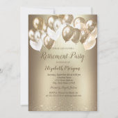 Invitation Gold Confetti Balloons Gold Metallic Retirement  (Devant)