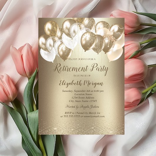 Invitation Gold Confetti Balloons Gold Metallic Retirement 