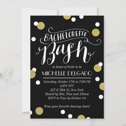 Invitation Gold Confetti Bash | Bachelorette (Devant)