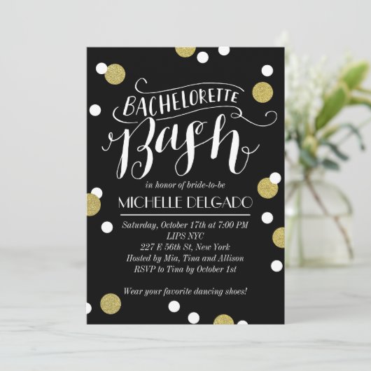 Invitation Gold Confetti Bash | Bachelorette (Debout devant)