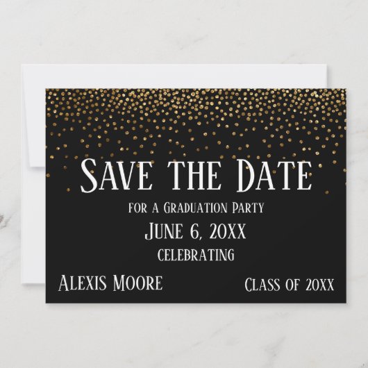 Invitation Gold Confetti Black Graduation Party Enregistrer l (Devant)
