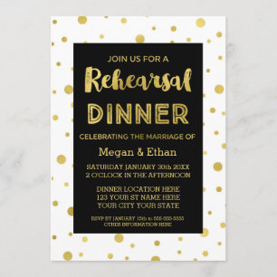 Invitation Gold Confetti Black White Rehearer Diner Party