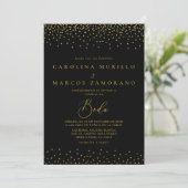 Invitation Gold Confetti Boho Black Boda Mariage (Debout devant)