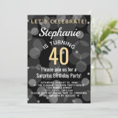 Invitation Gold Confetti Bokeh Bubbles 40e fête d'anniversair (Debout devant)