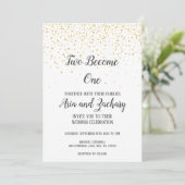 Invitation Gold Confetti Calligraphie Deux Deviennent Un Mari (Debout devant)