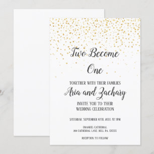 Invitation Gold Confetti Calligraphie Deux Deviennent Un Mari
