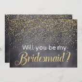 Invitation Gold Confetti Chalkboard Seras-tu ma Bridesmaid (Devant / Derrière)