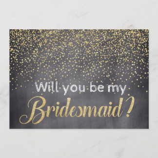 Invitation Gold Confetti Chalkboard Seras-tu ma Bridesmaid