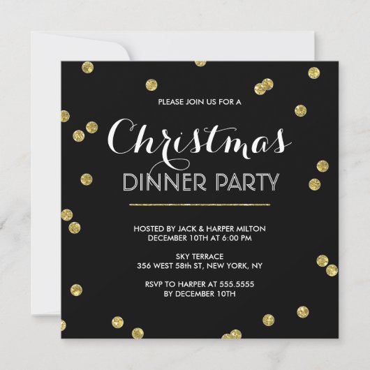 Invitation Gold Confetti Christmas Party (Couleur personnalis (Devant)