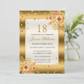 Invitation Gold Confetti & Corner Flowers 18e anniversaire (Debout devant)