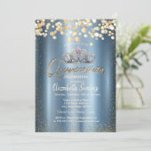 Invitation Gold Confetti Dots,Tiara Blue Metallic Quinceañera (Debout devant)