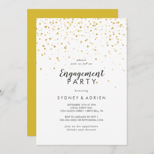 Invitation Gold Confetti Engagement Party (Devant / Derrière)
