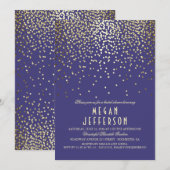 Invitation Gold Confetti - Étoiles Fête des mariées marine (Devant / Derrière)