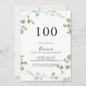 Invitation Gold Confetti Eucalyptus 100e fête d'anniversaire (Devant)