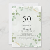 Invitation Gold Confetti Eucalyptus 50e fête d'anniversaire (Devant)
