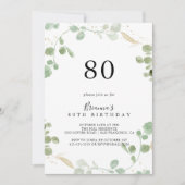 Invitation Gold Confetti Eucalyptus fête de 80e anniversaire (Devant)