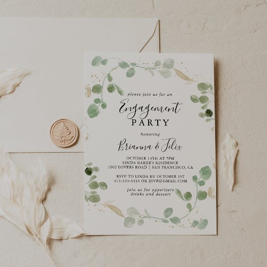 Invitation Gold Confetti Eucalyptus Foliage