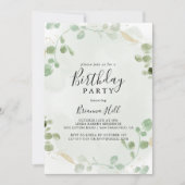 Invitation Gold Confetti Eucalyptus Foliage fête d'anniversai (Devant)