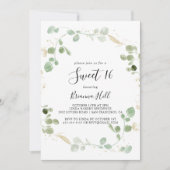 Invitation Gold Confetti Eucalyptus Sweet 16 Anniversaire (Devant)