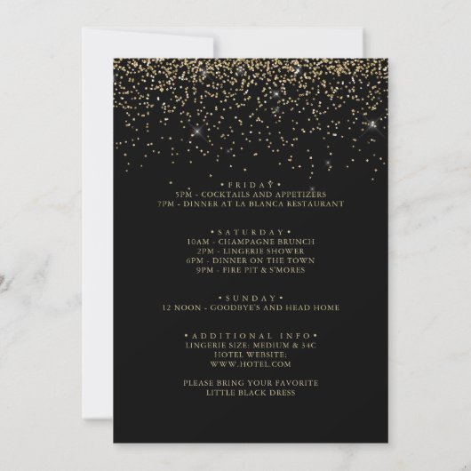 Invitation Gold Confetti Fancy Script Bachelorette Week-end (Dos)