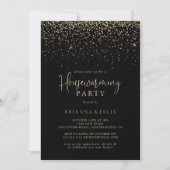 Invitation Gold Confetti Fancy Script Fête de chauffage domes (Devant)