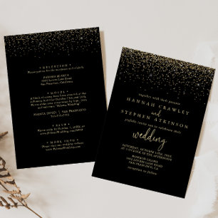 Invitation Gold Confetti Fancy Script Mariage avant et arrièr