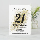 Invitation Gold Confetti Fille noire et blanche Anniversaire (Debout devant)