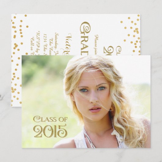 Invitation Gold Confetti Graduation (Devant / Derrière)