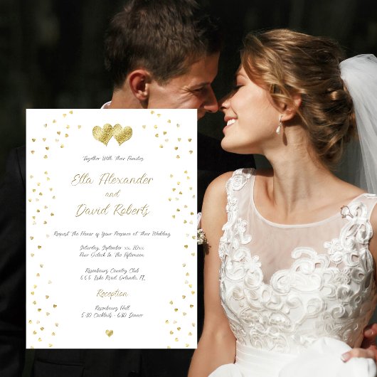 Invitation Gold Confetti Hearts, Wedding