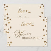 Invitation Gold Confetti Love Champagne Mariage Bridesmaid (Devant / Derrière)